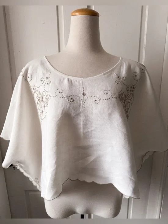 Handmade 🪡 🧵 Upcycled Vintage Linen Breezy Top - Picture 3 of 7